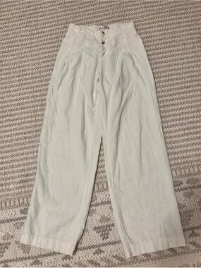 High-Waist Wide Leg Cream Linen Pants
